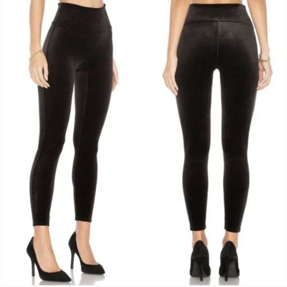 SPANX Velvet Leggings High Waist Comfortable Sculpting Black Velour Size Medium - Picture 1 of 10